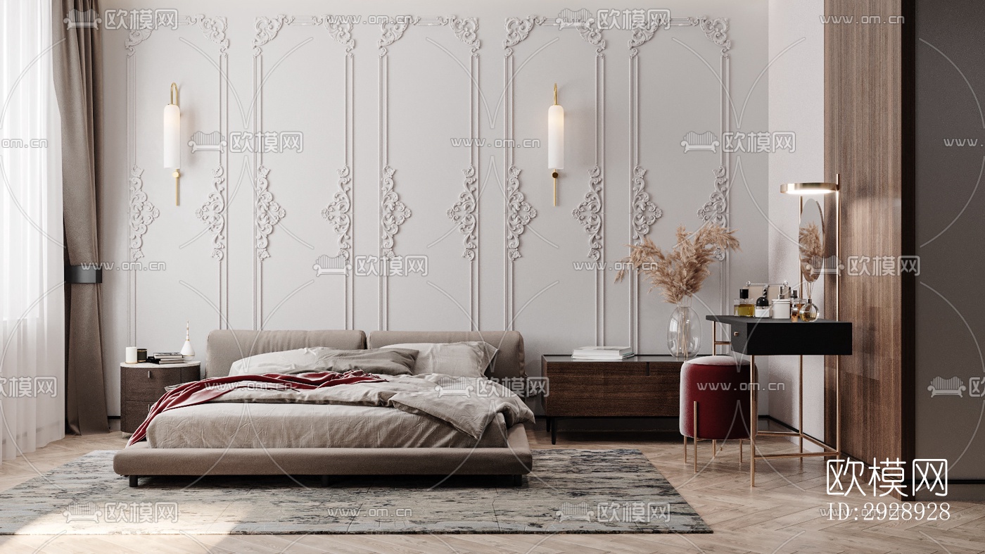 美式平层效果图下载（渲染图4）