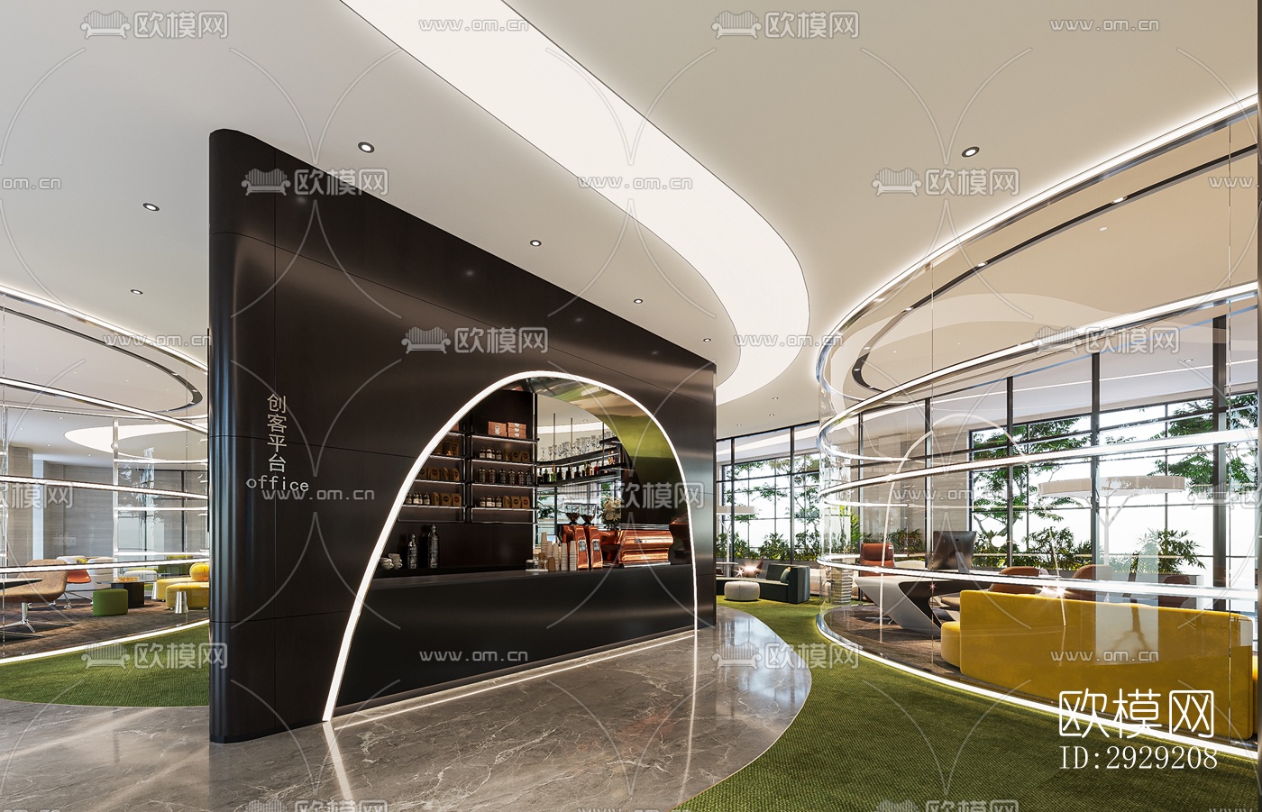 现代商务大堂效果图下载（渲染图7）