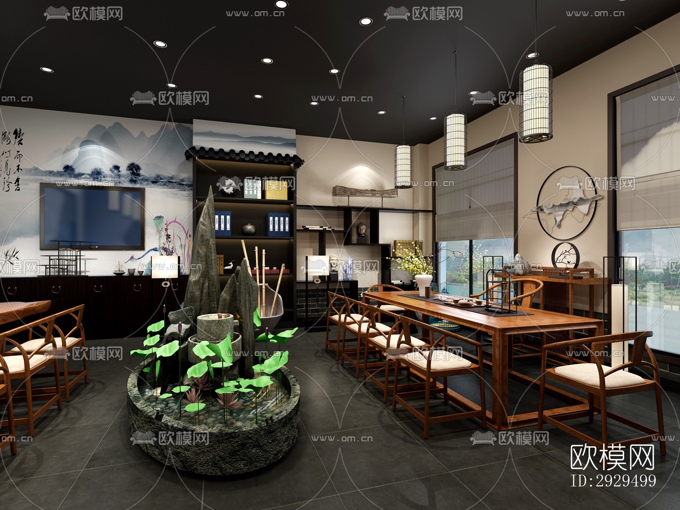 新中式茶馆效果图下载（渲染图1）