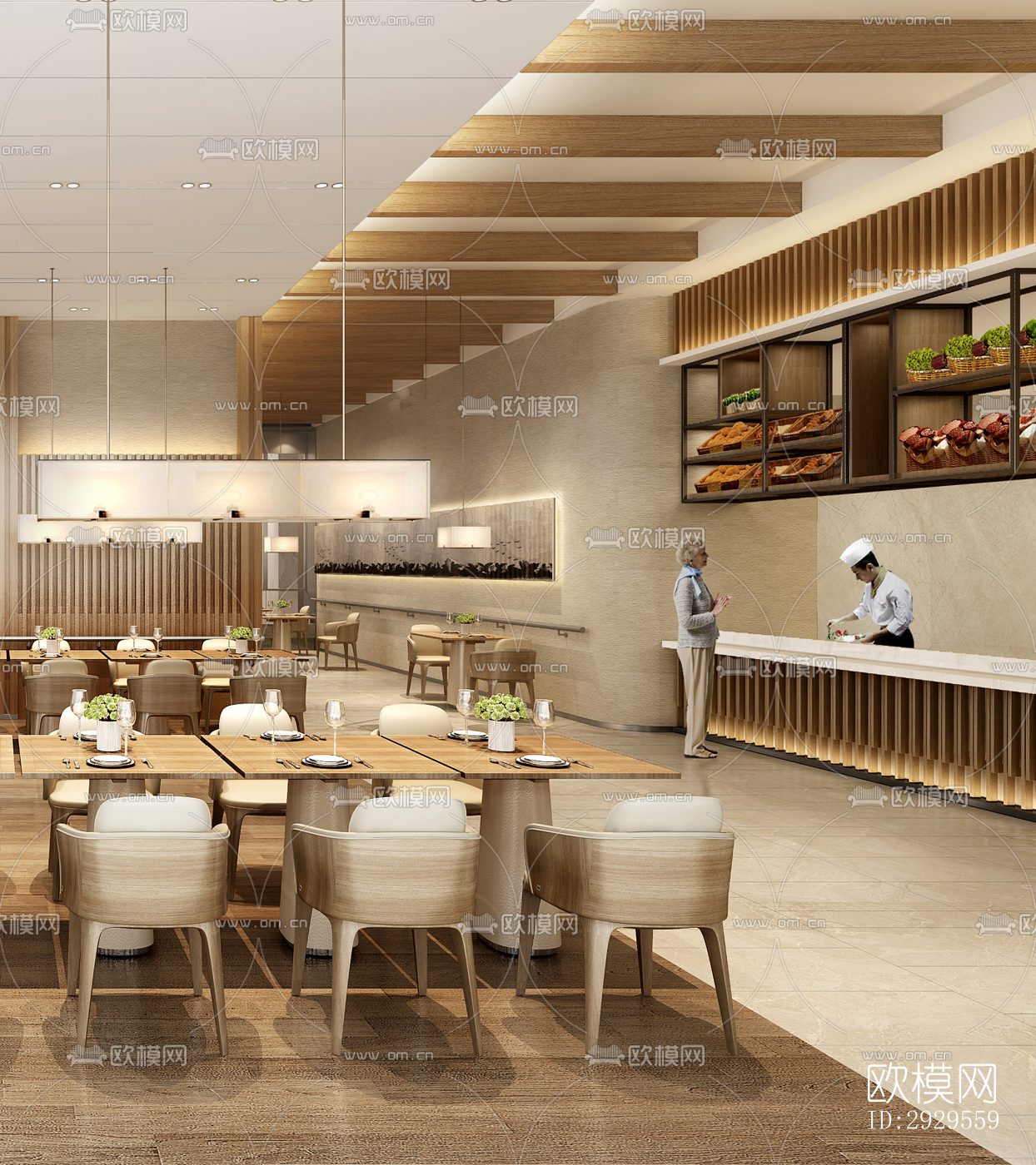 新中式西餐厅效果图下载（渲染图2）