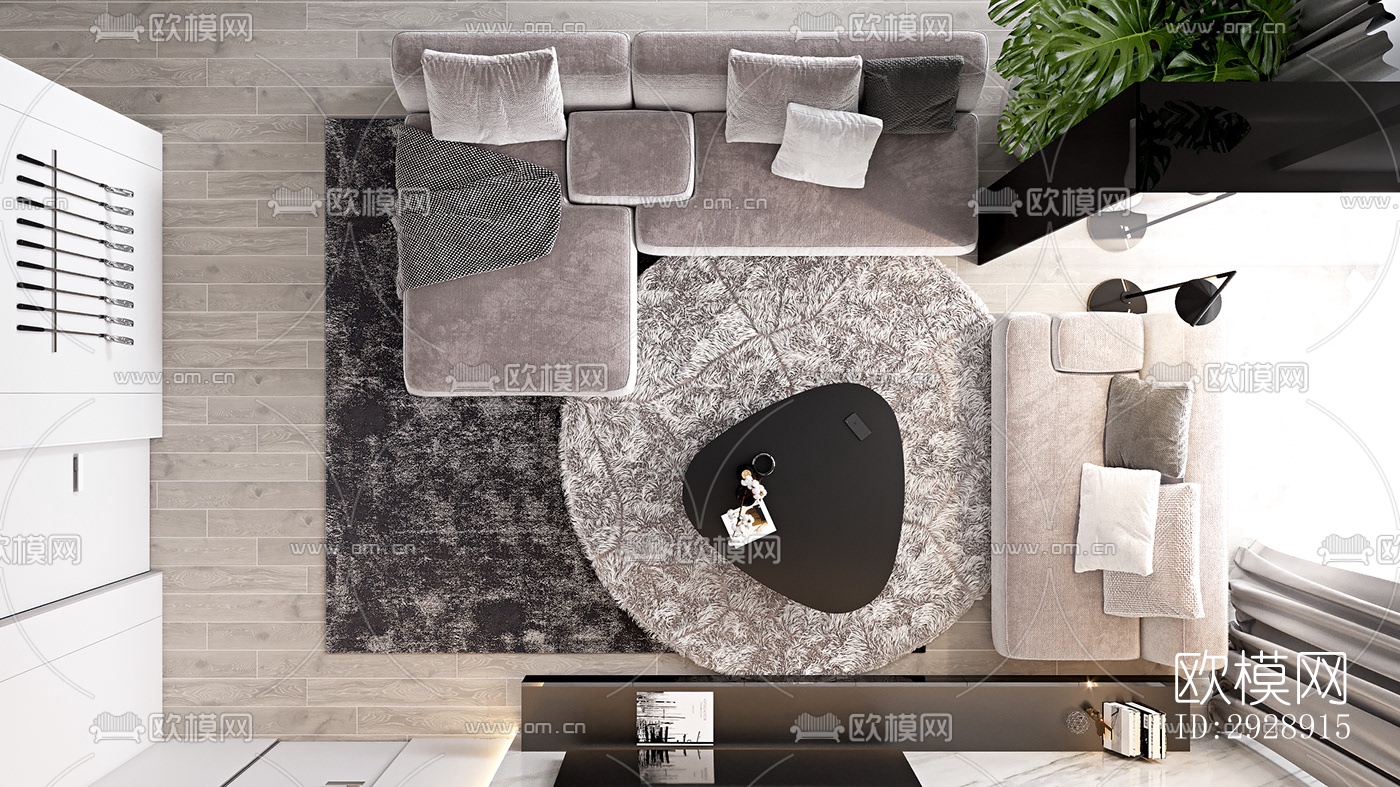 现代平层效果图下载（渲染图13）