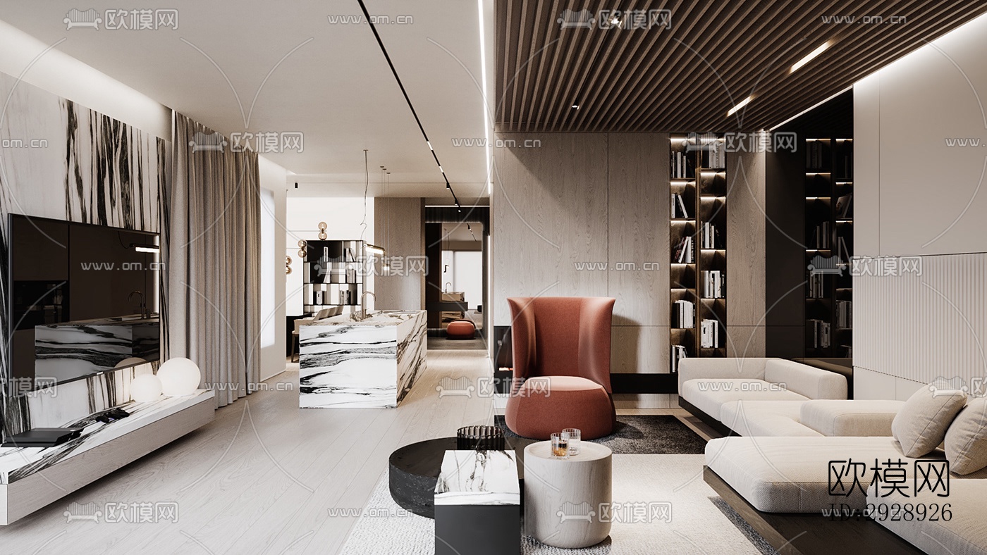 现代平层效果图下载（渲染图9）