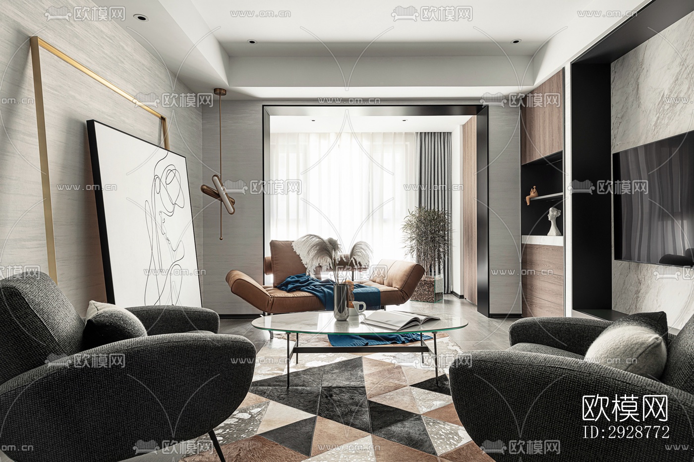 现代平层效果图下载（渲染图12）