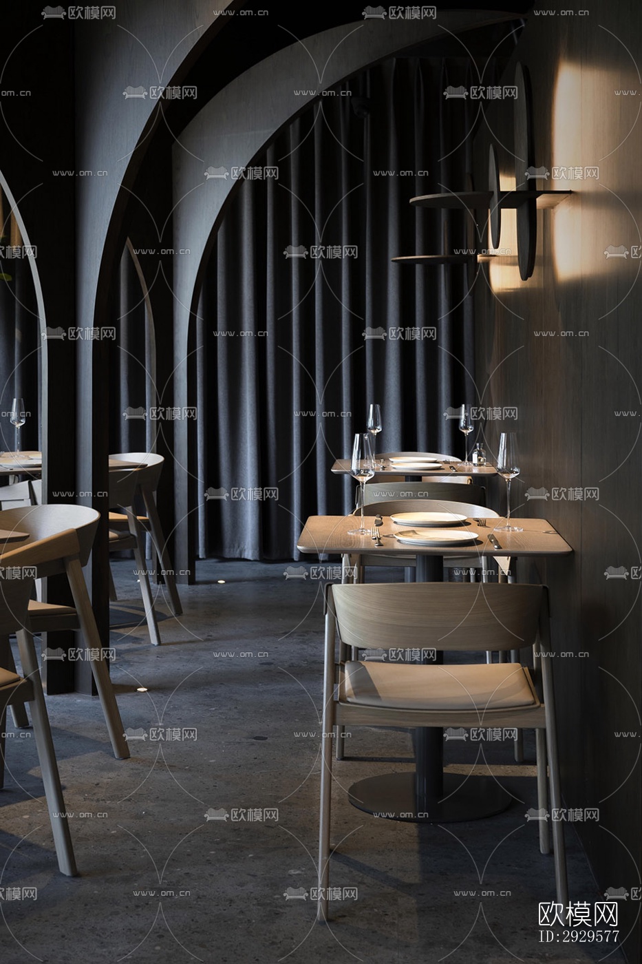 高级灰西餐厅效果图下载（渲染图7）