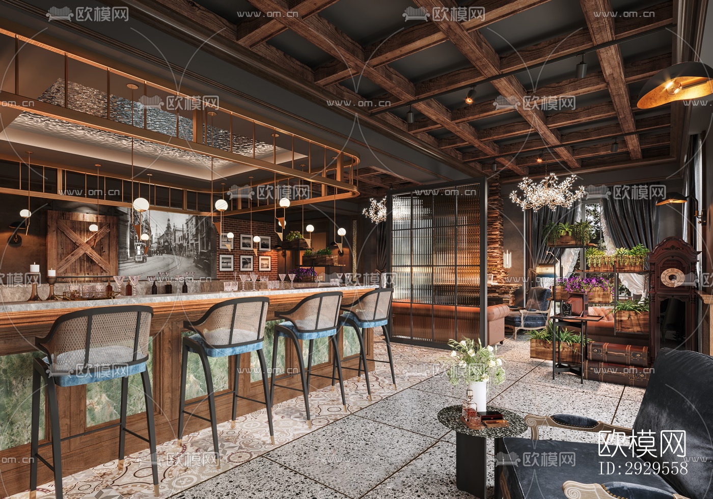 工业风西餐厅效果图下载（渲染图1）