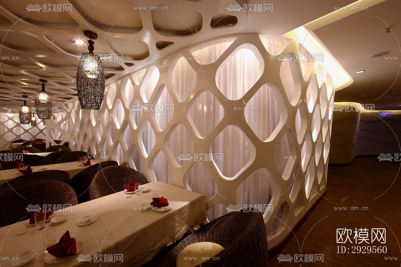 新中式西餐厅效果图下载（渲染图3）