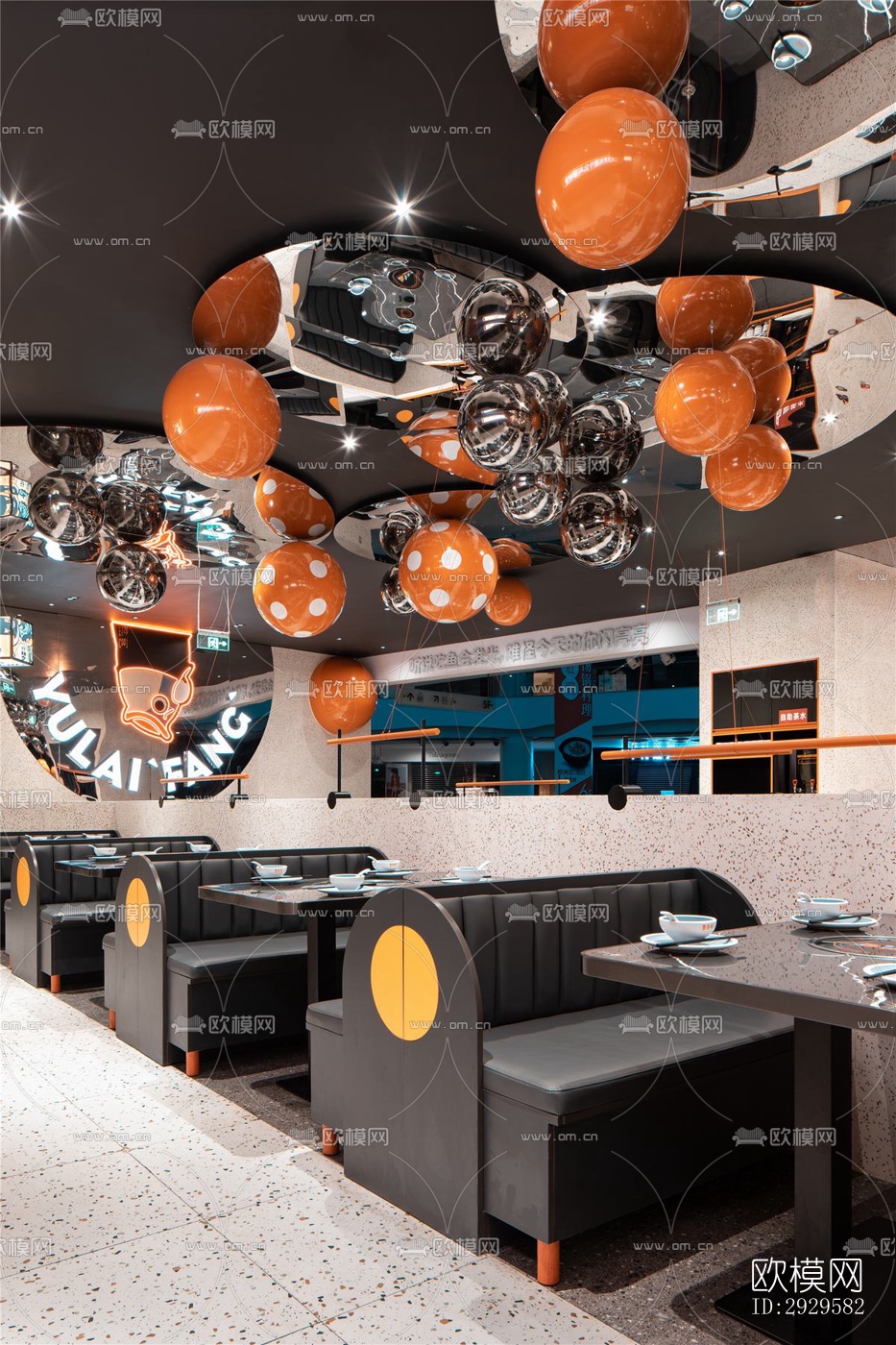 高级灰西餐厅效果图下载（渲染图2）