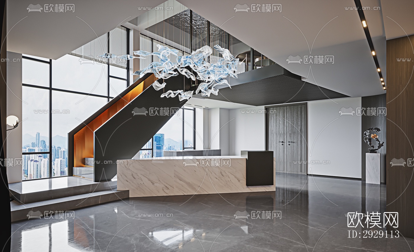 现代办公区效果图下载（渲染图9）