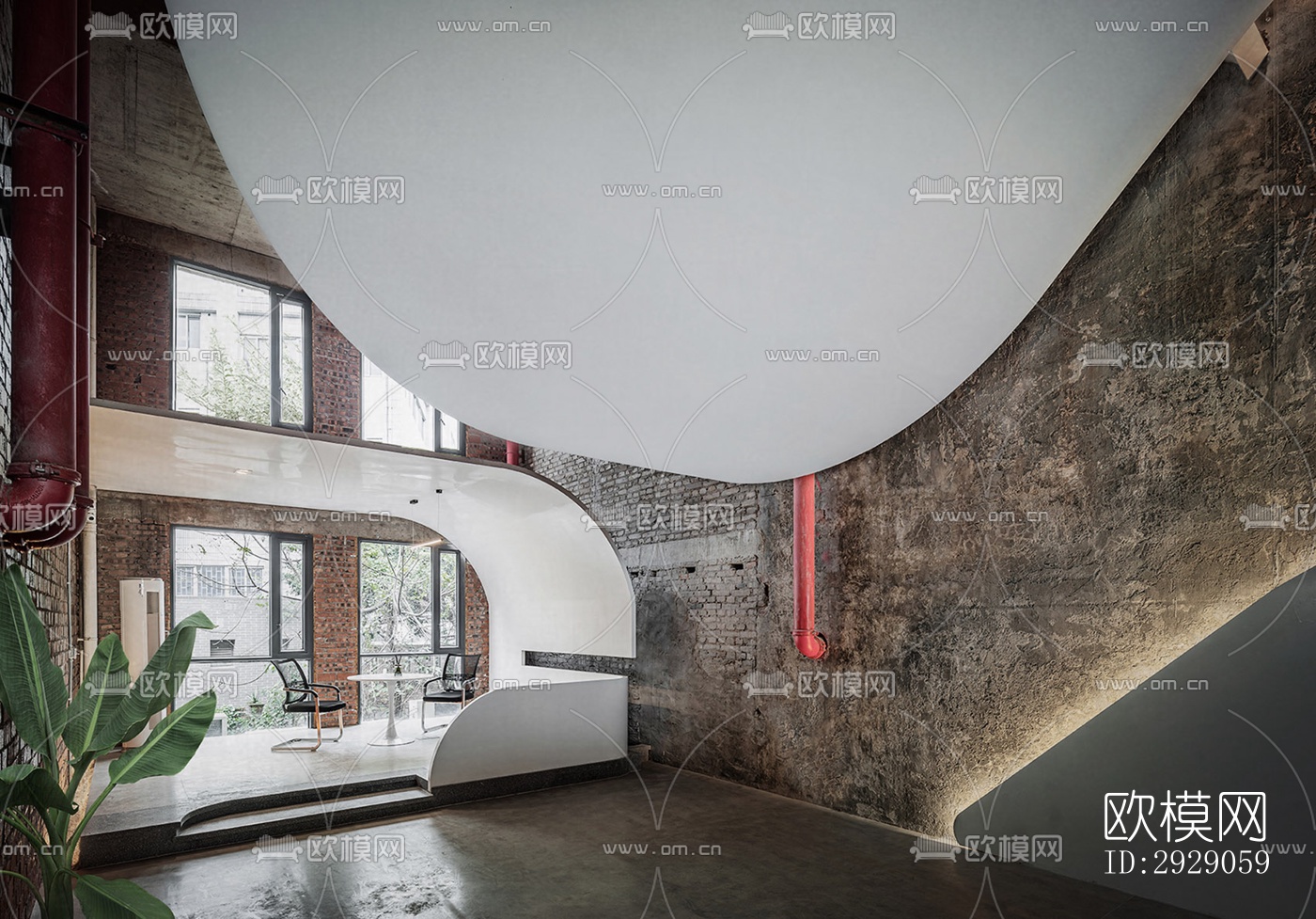 工业风办公区效果图下载（渲染图3）