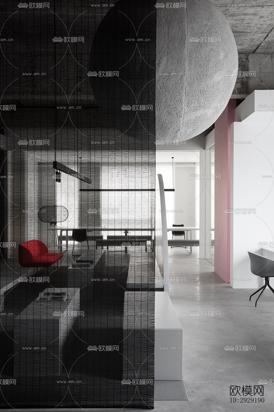 高级灰办公区效果图下载（渲染图6）