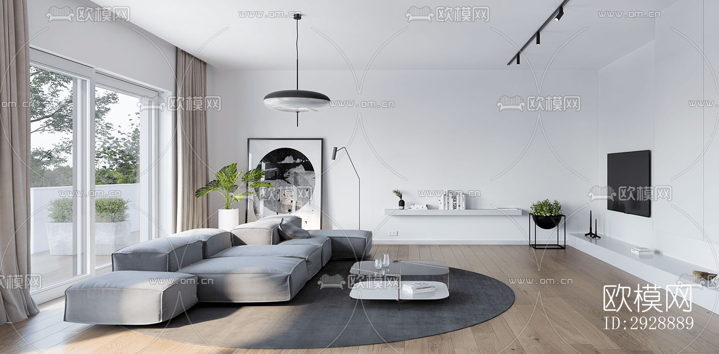 现代平层效果图下载（渲染图10）