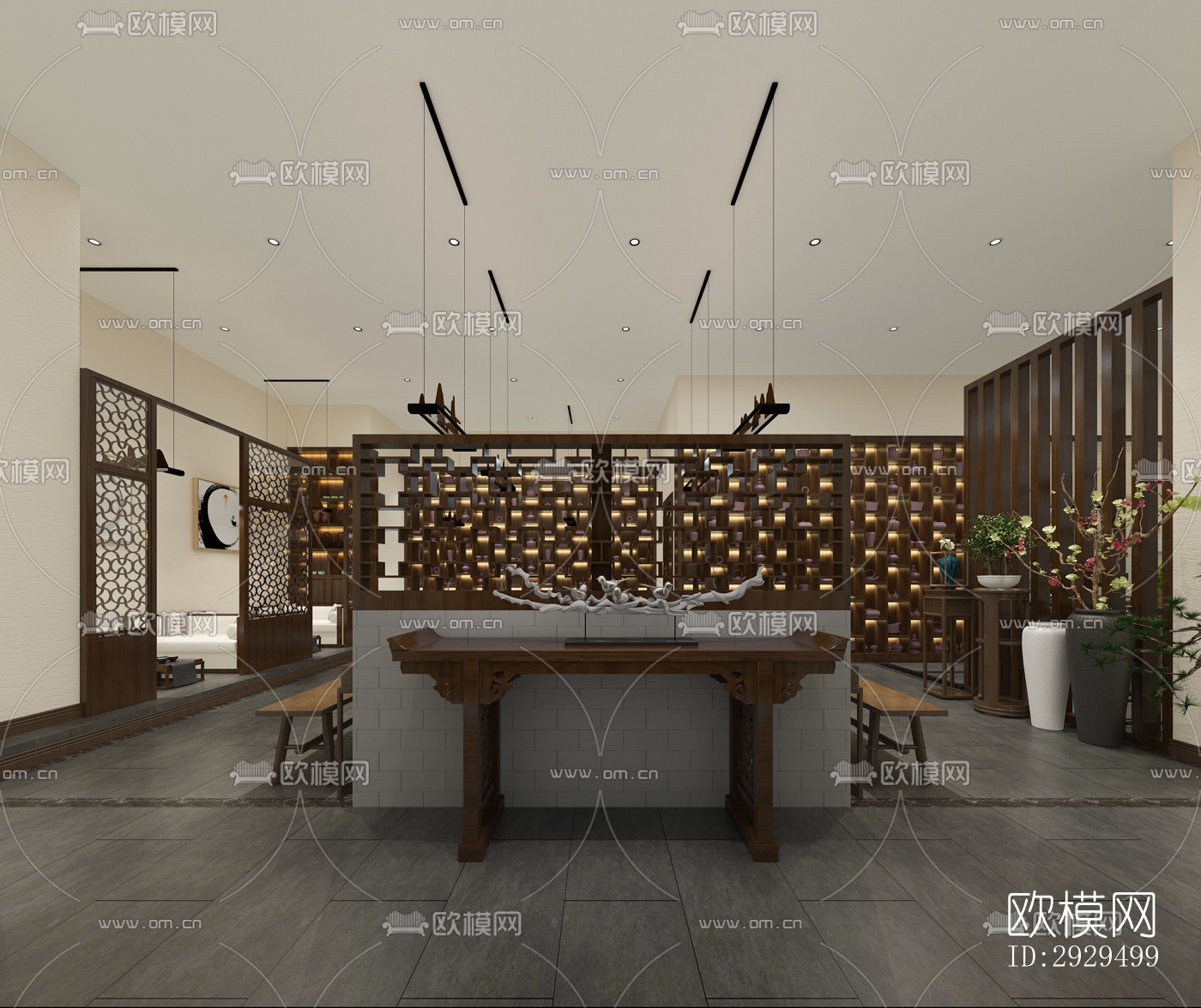 新中式茶馆效果图下载（渲染图5）