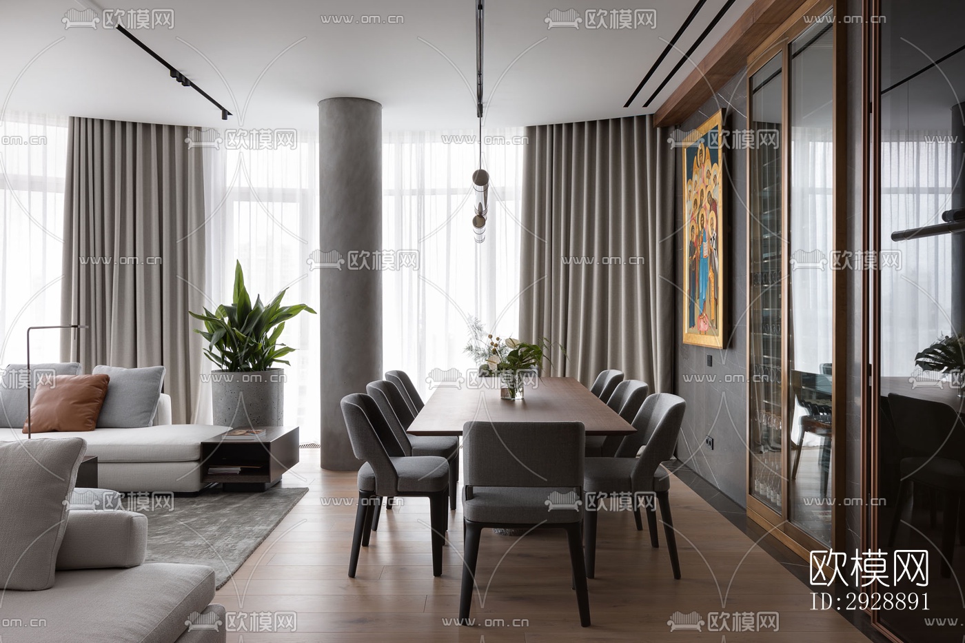 现代平层效果图下载（渲染图1）