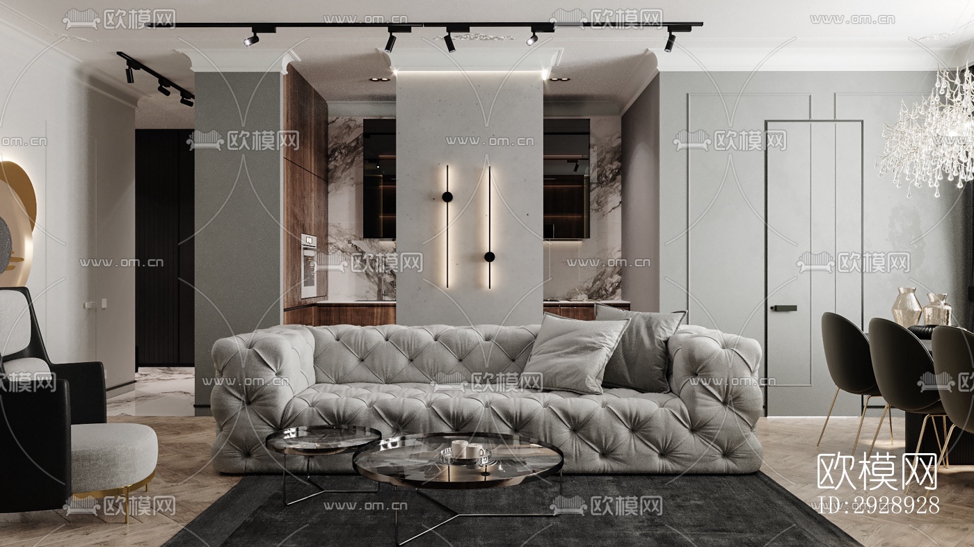 美式平层效果图下载（渲染图13）