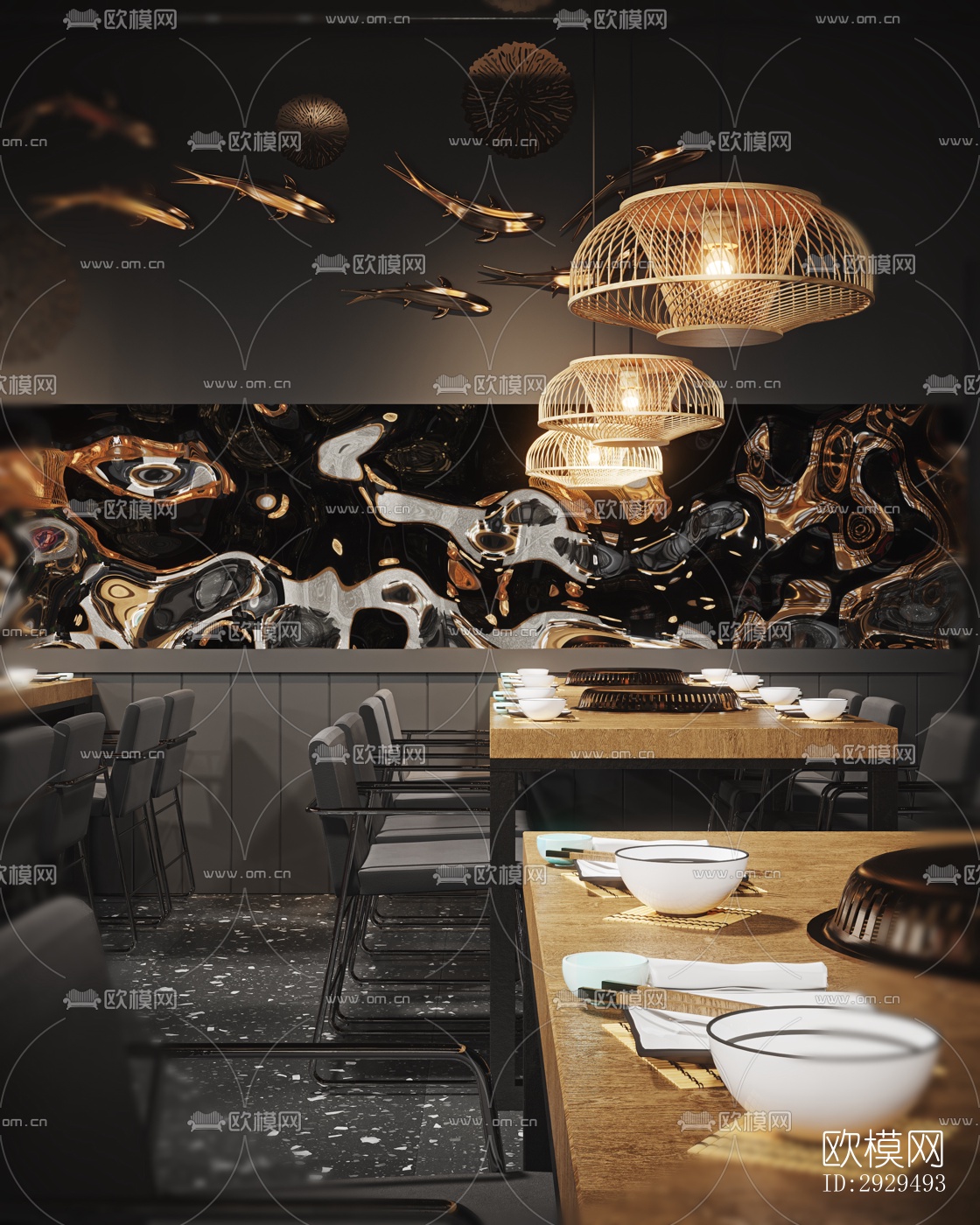 高级灰火锅烤肉效果图下载（渲染图1）