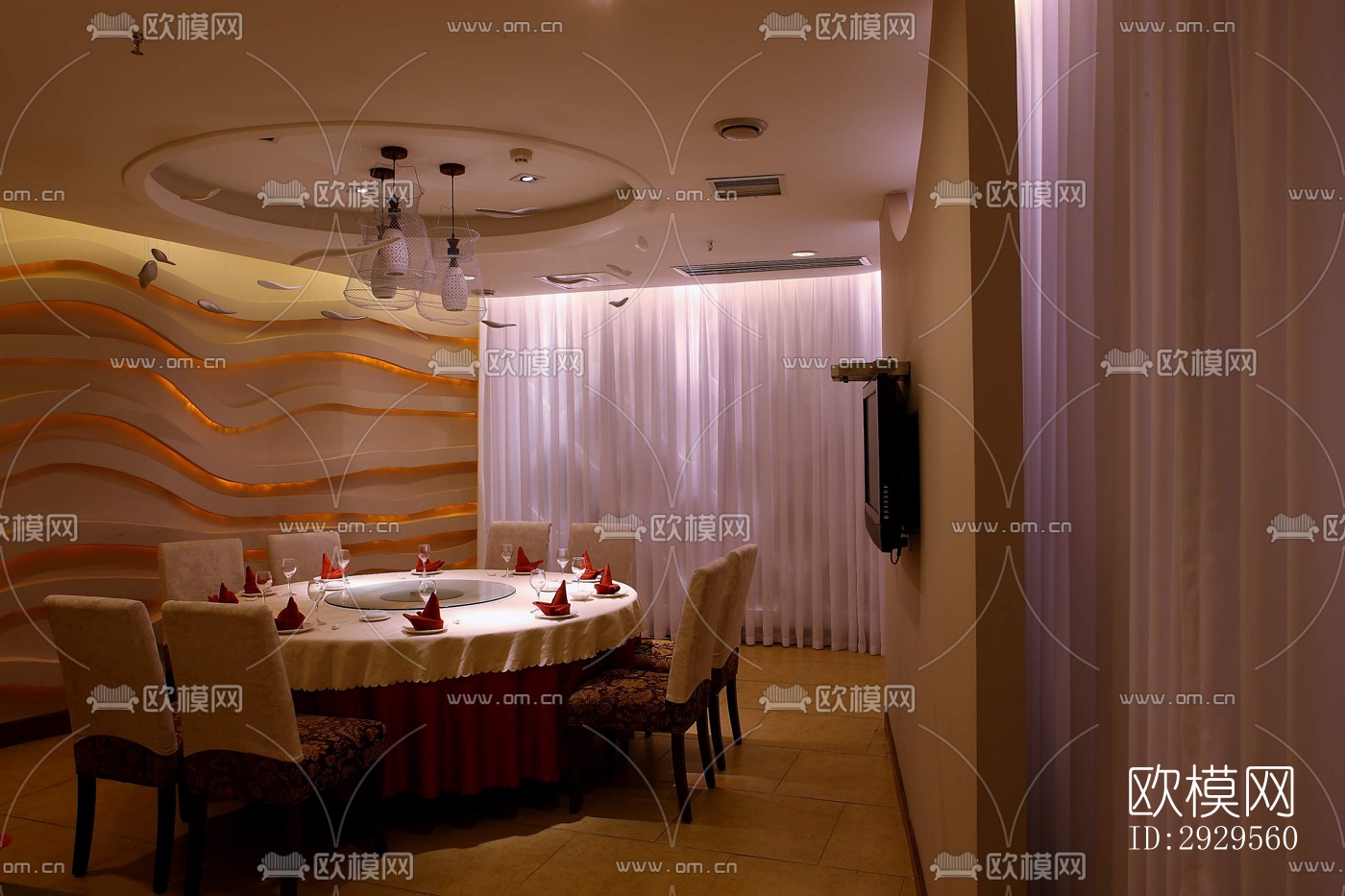 新中式西餐厅效果图下载（渲染图8）
