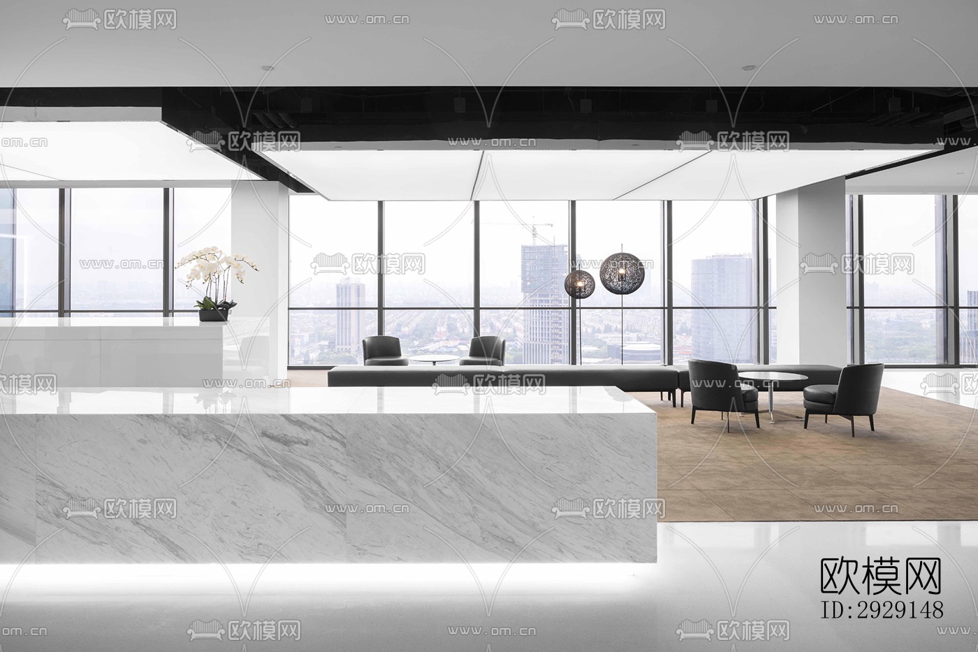 现代办公区效果图下载（渲染图7）