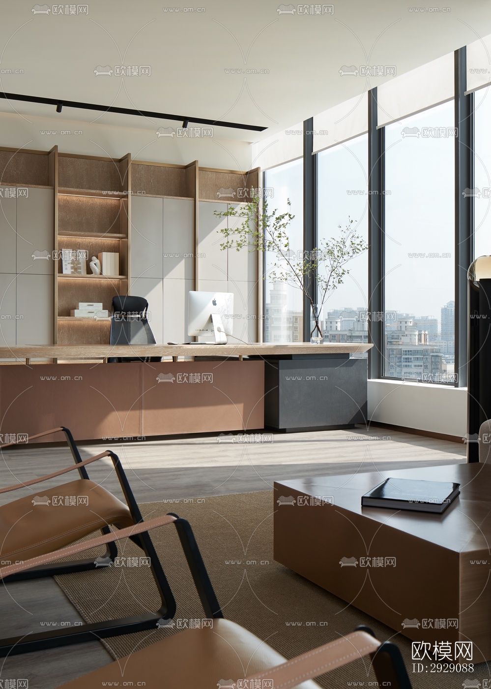 新中式办公区效果图下载（渲染图11）
