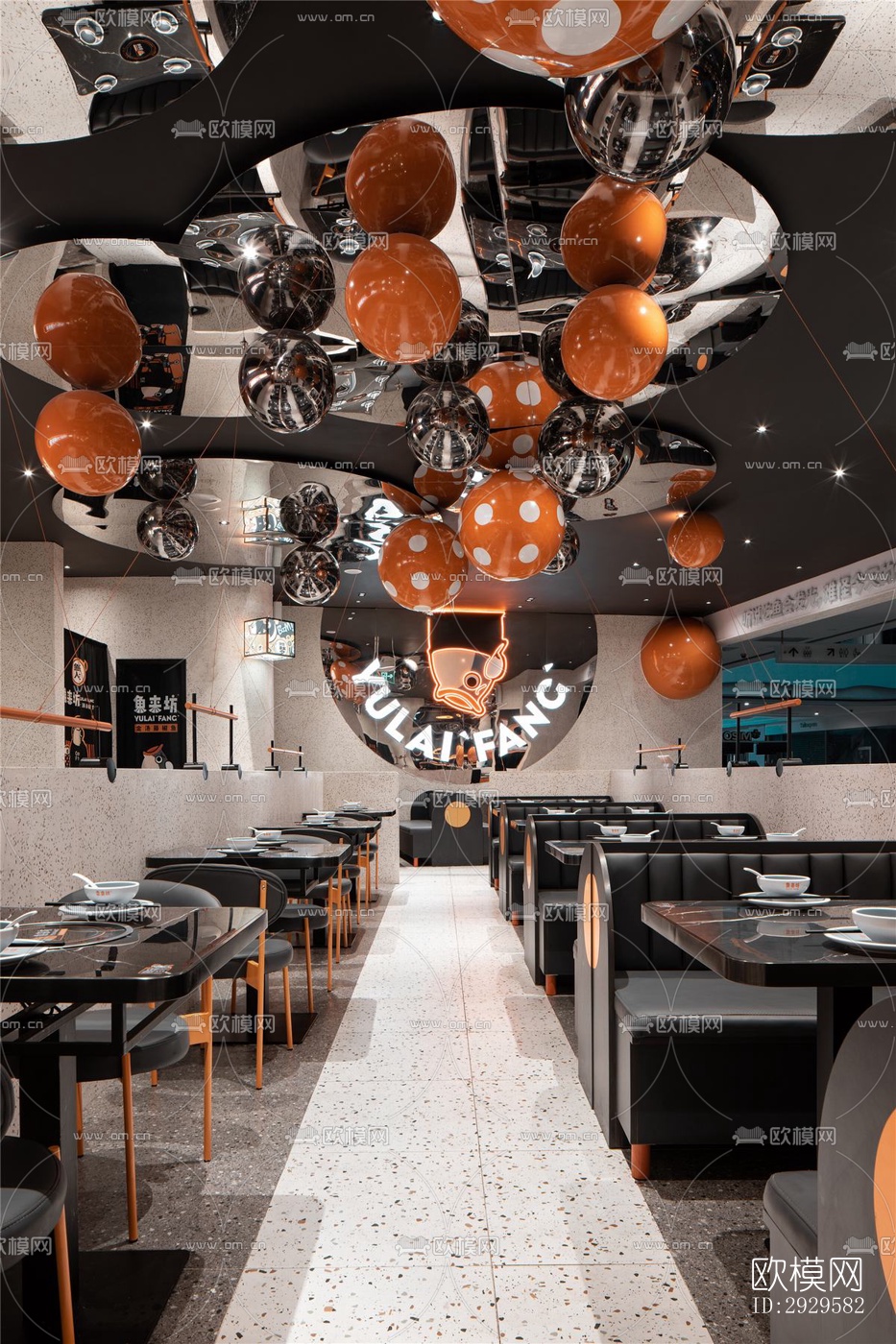 高级灰西餐厅效果图下载（渲染图3）