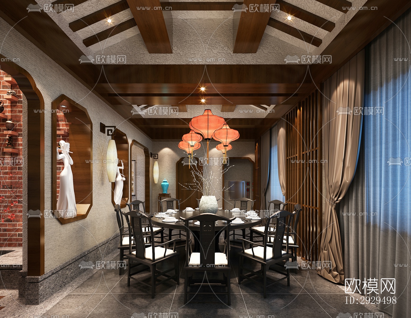 新中式茶馆效果图下载（渲染图5）