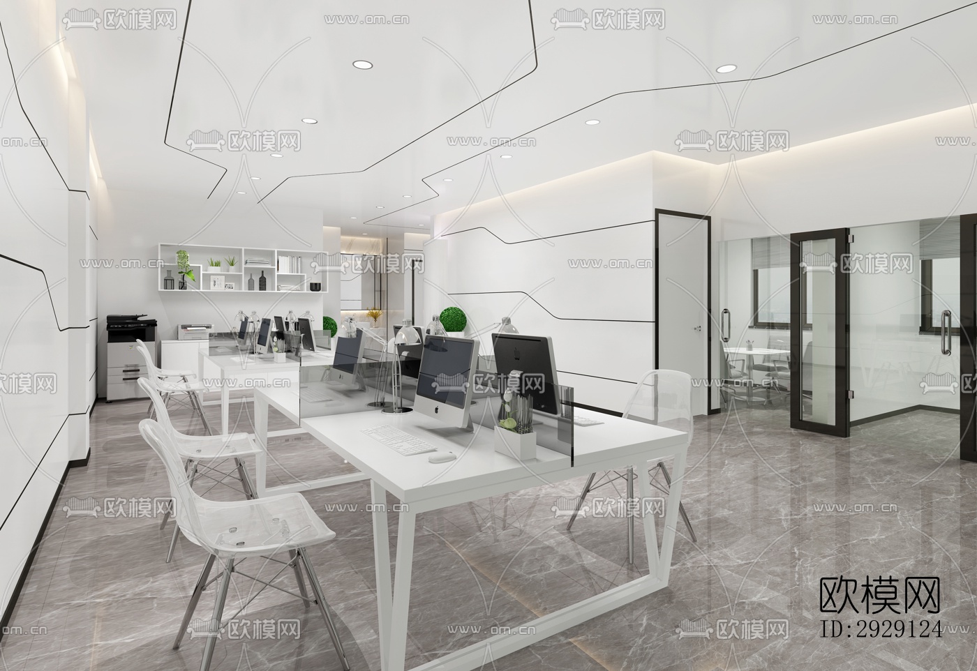 现代办公区效果图下载（渲染图4）