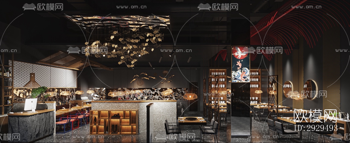 高级灰火锅烤肉效果图下载（渲染图6）