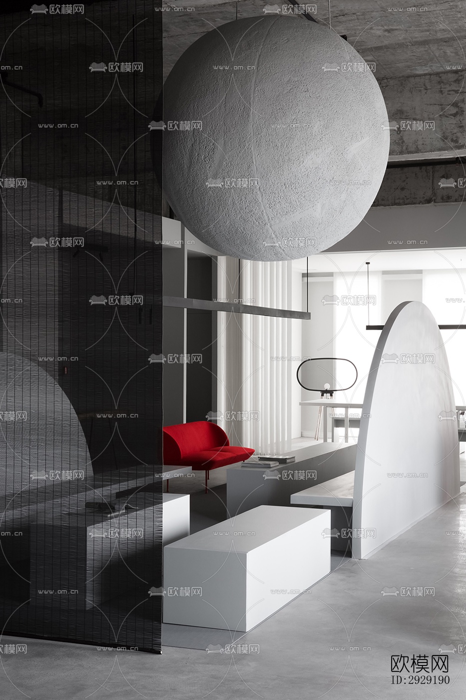 高级灰办公区效果图下载（渲染图5）