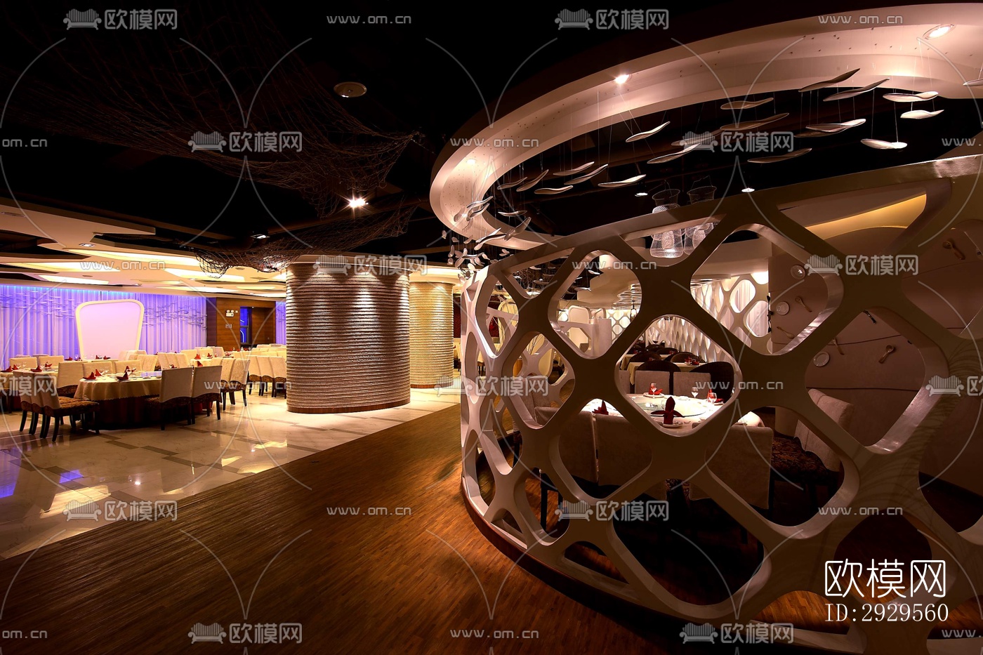 新中式西餐厅效果图下载（渲染图12）