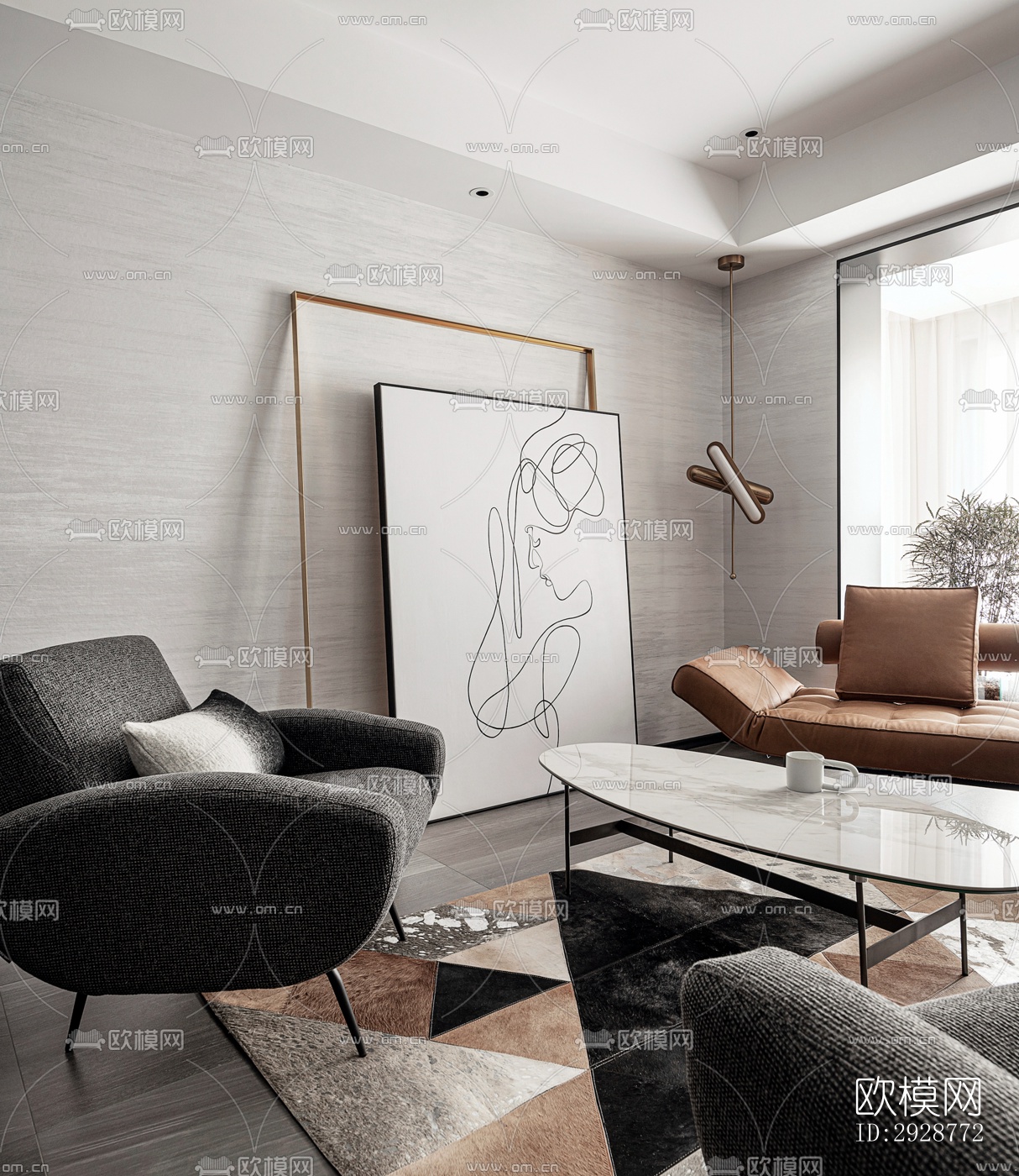 现代平层效果图下载（渲染图14）