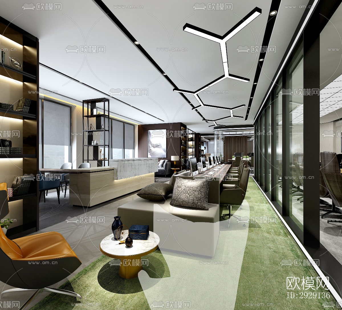 现代办公区效果图下载（渲染图2）