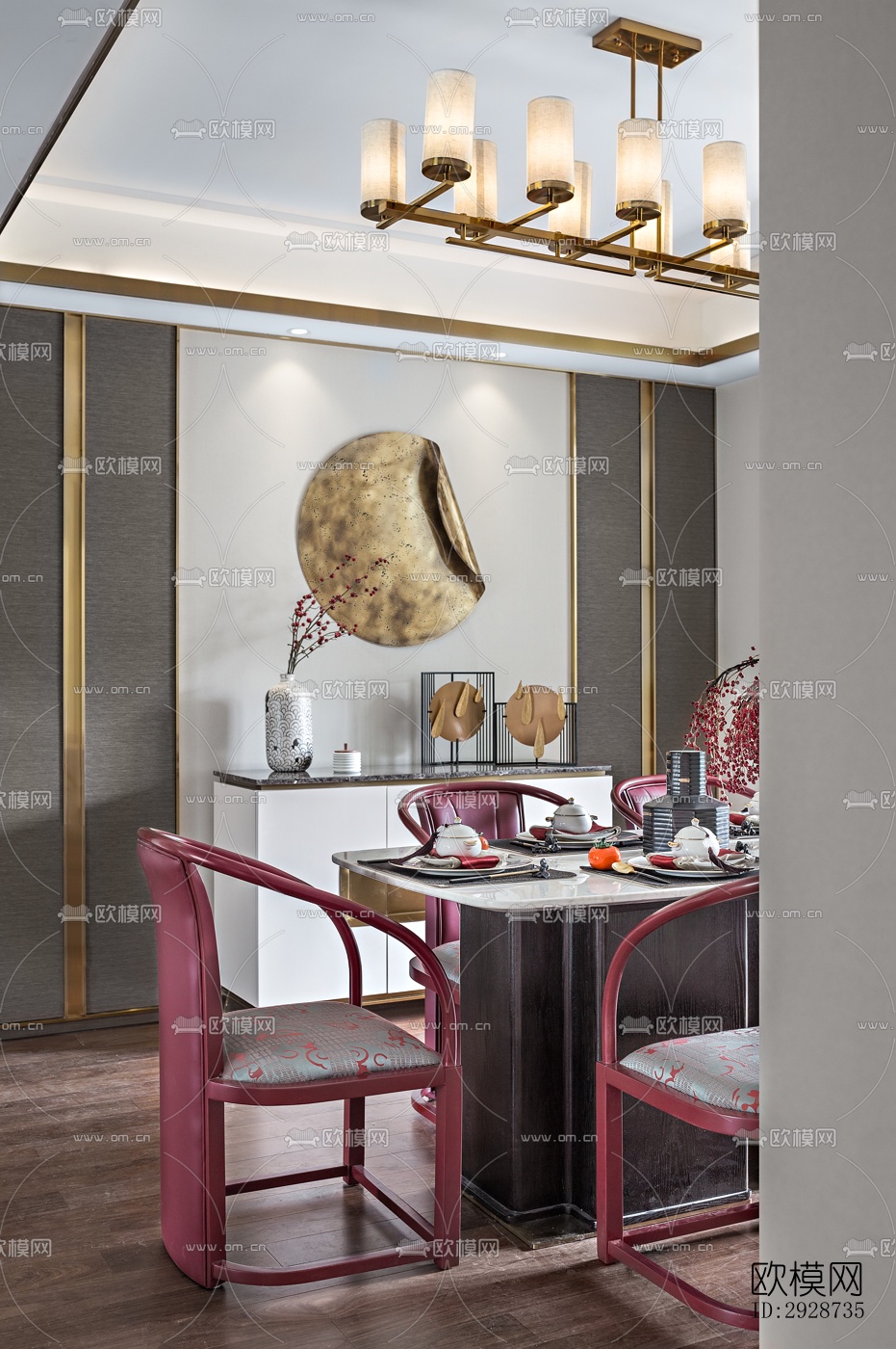 新中式平层效果图下载（渲染图7）