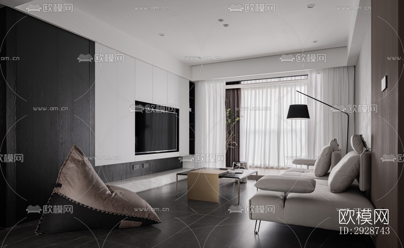 现代平层效果图下载（渲染图3）