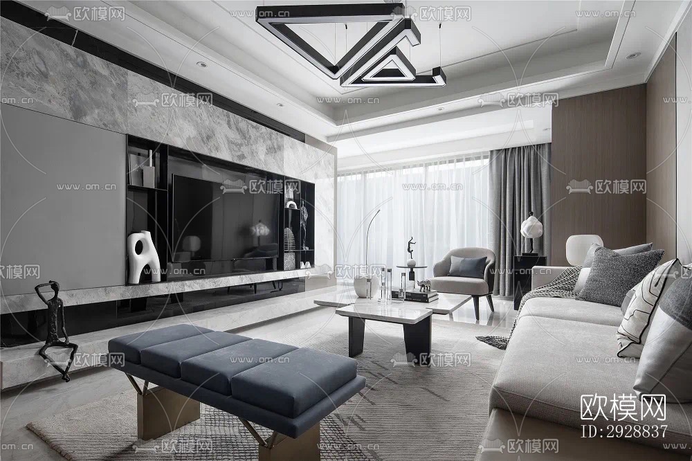 现代平层效果图下载（渲染图17）