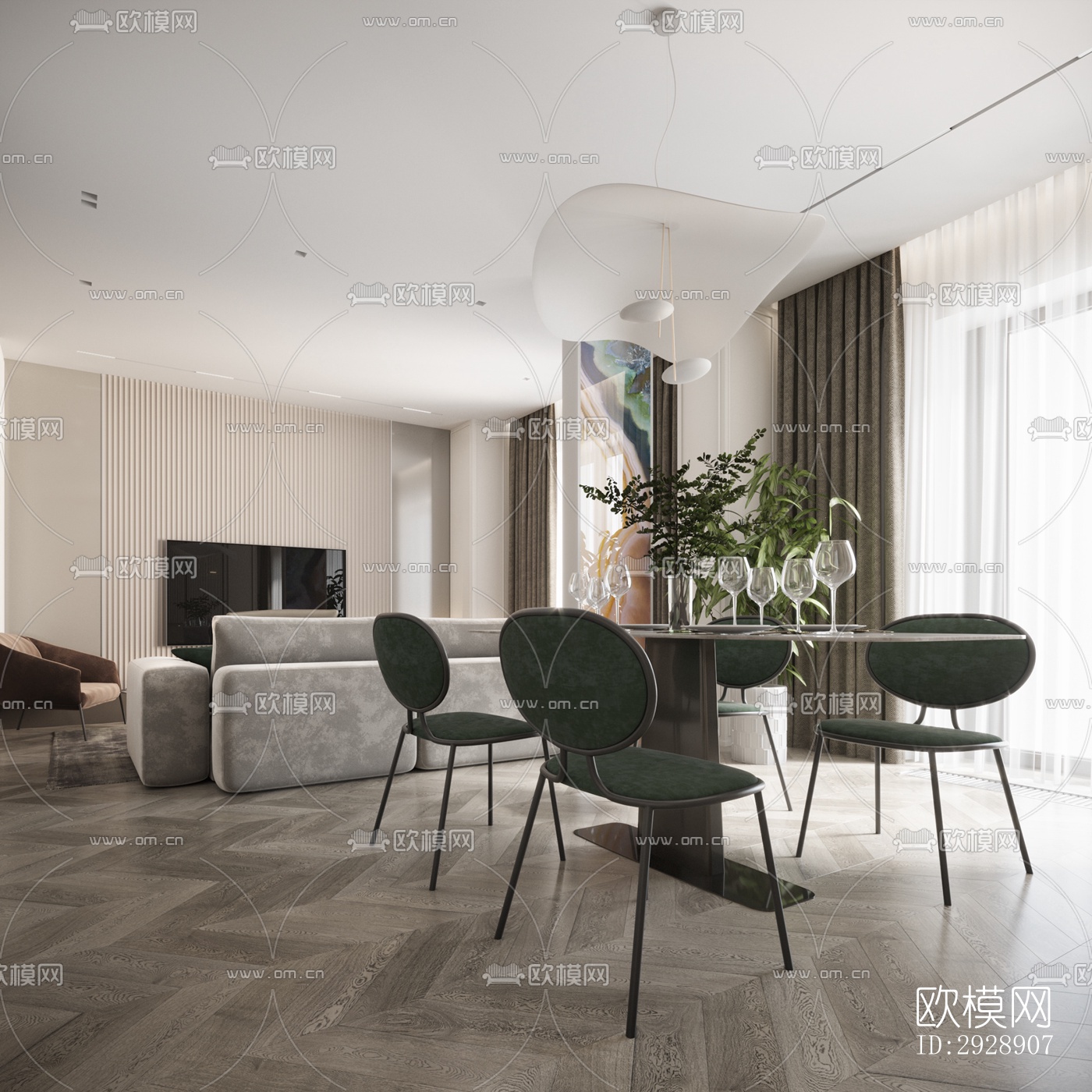 现代平层效果图下载（渲染图11）