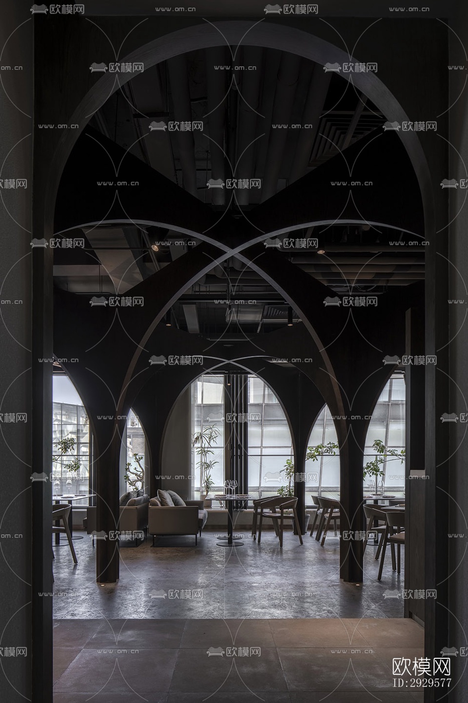 高级灰西餐厅效果图下载（渲染图2）