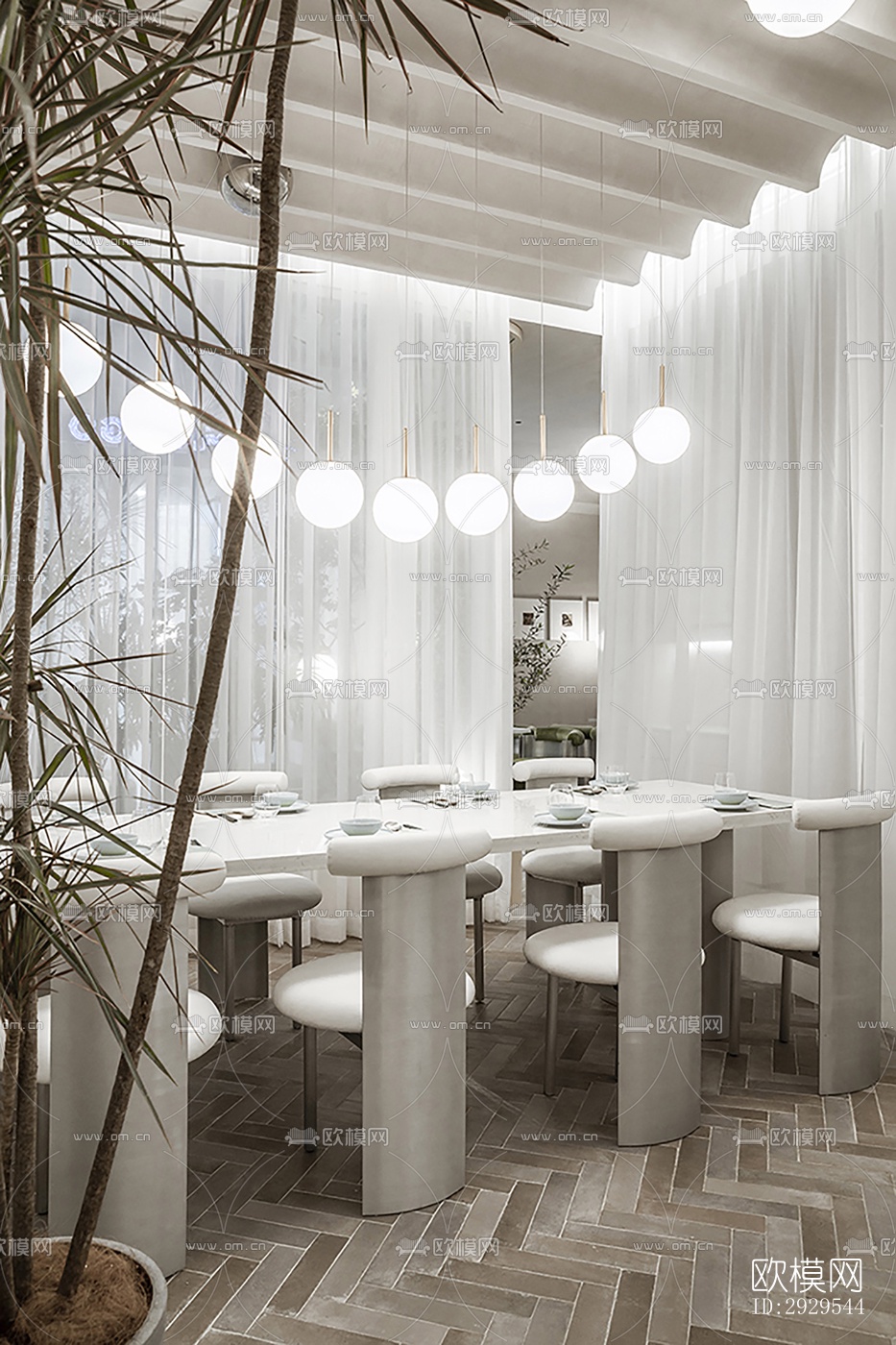 奶油风西餐厅效果图下载（渲染图10）