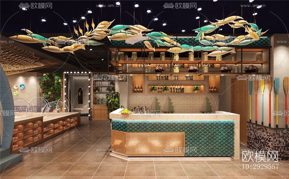 工业风西餐厅效果图下载（渲染图5）