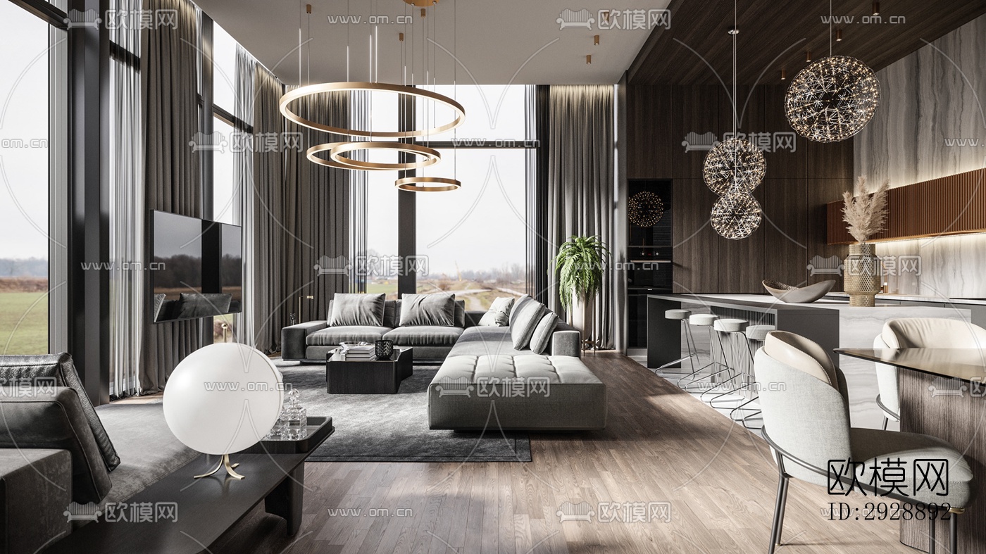 现代平层效果图下载（渲染图12）