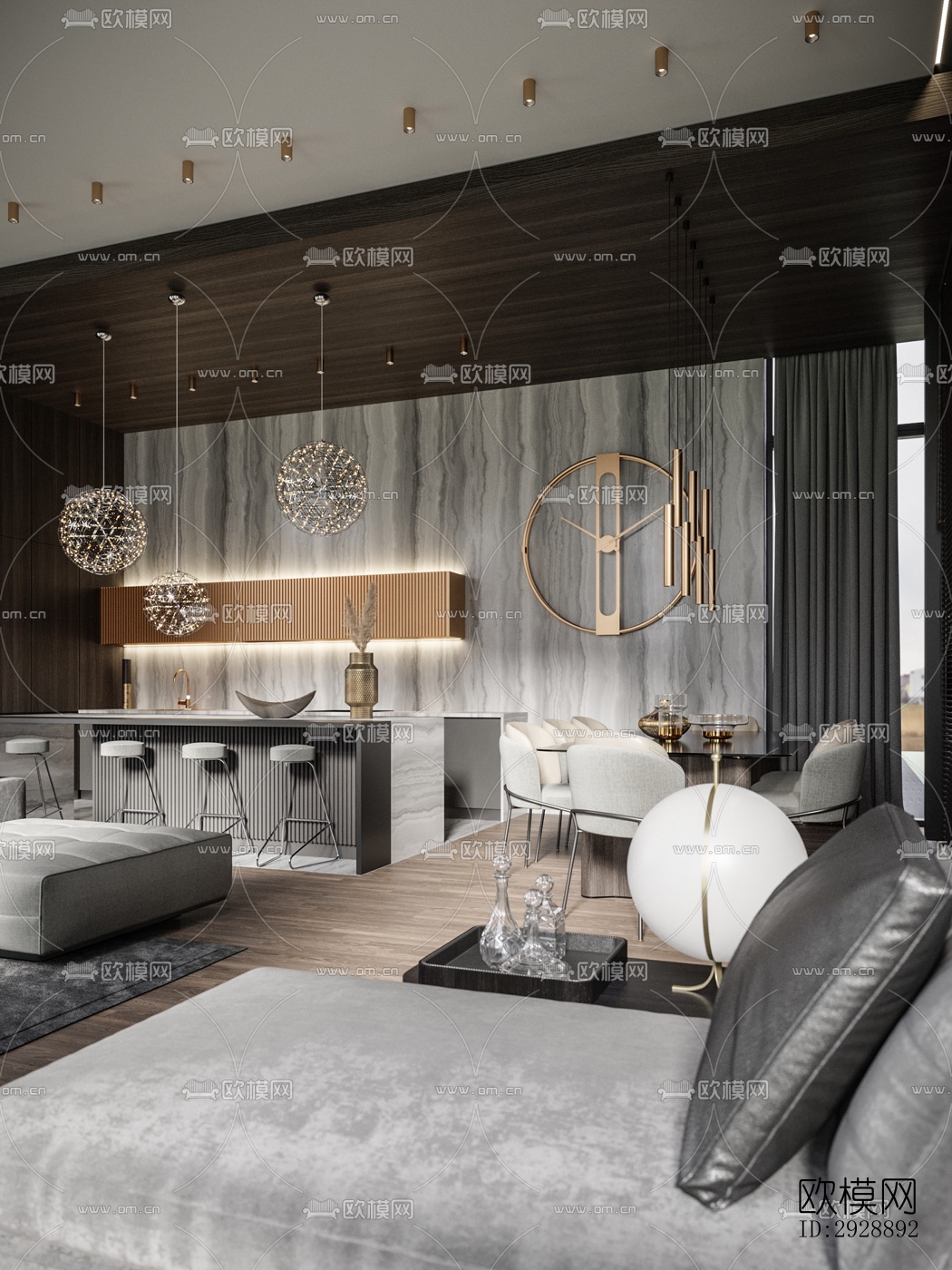 现代平层效果图下载（渲染图1）