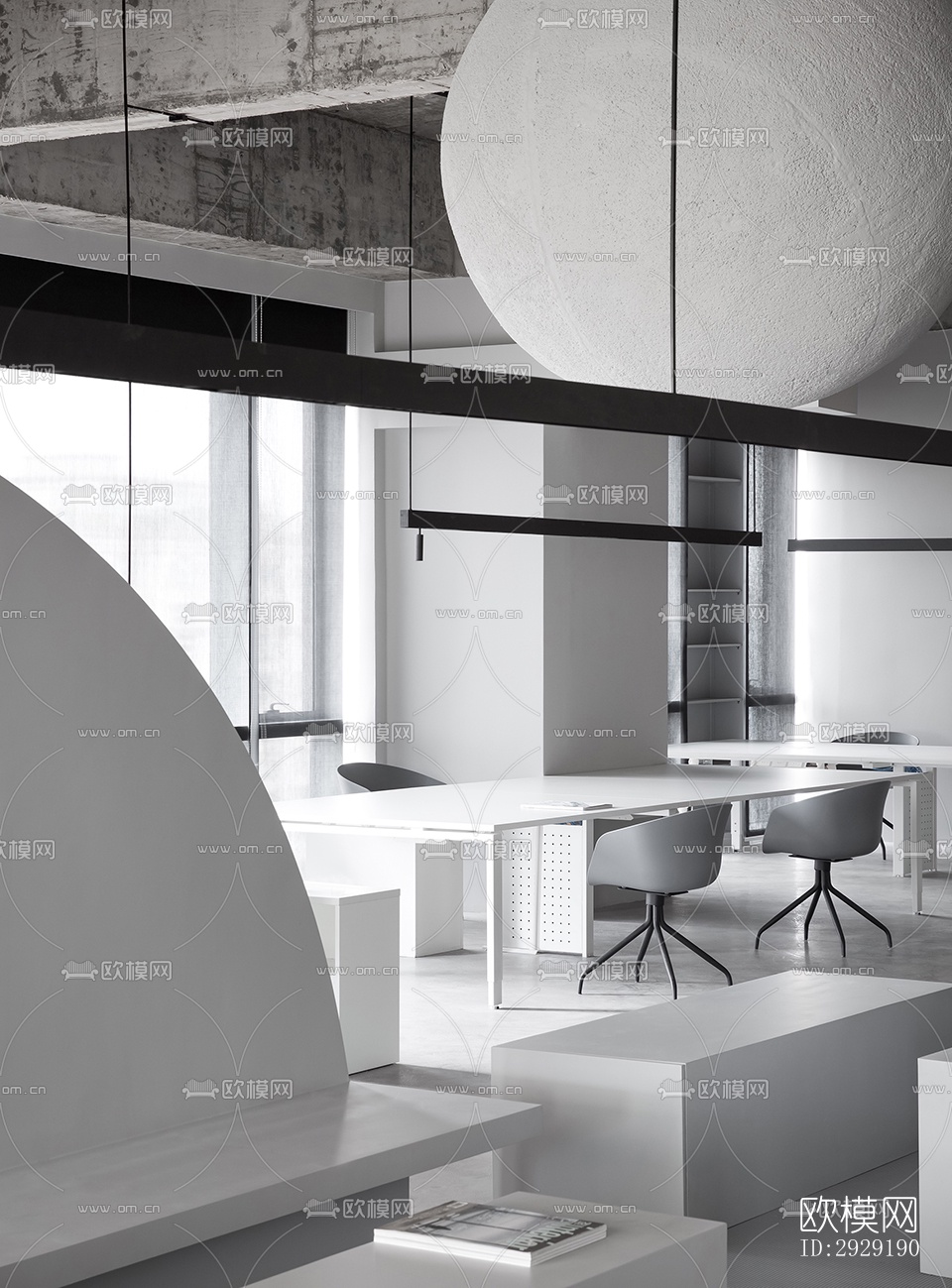 高级灰办公区效果图下载（渲染图12）