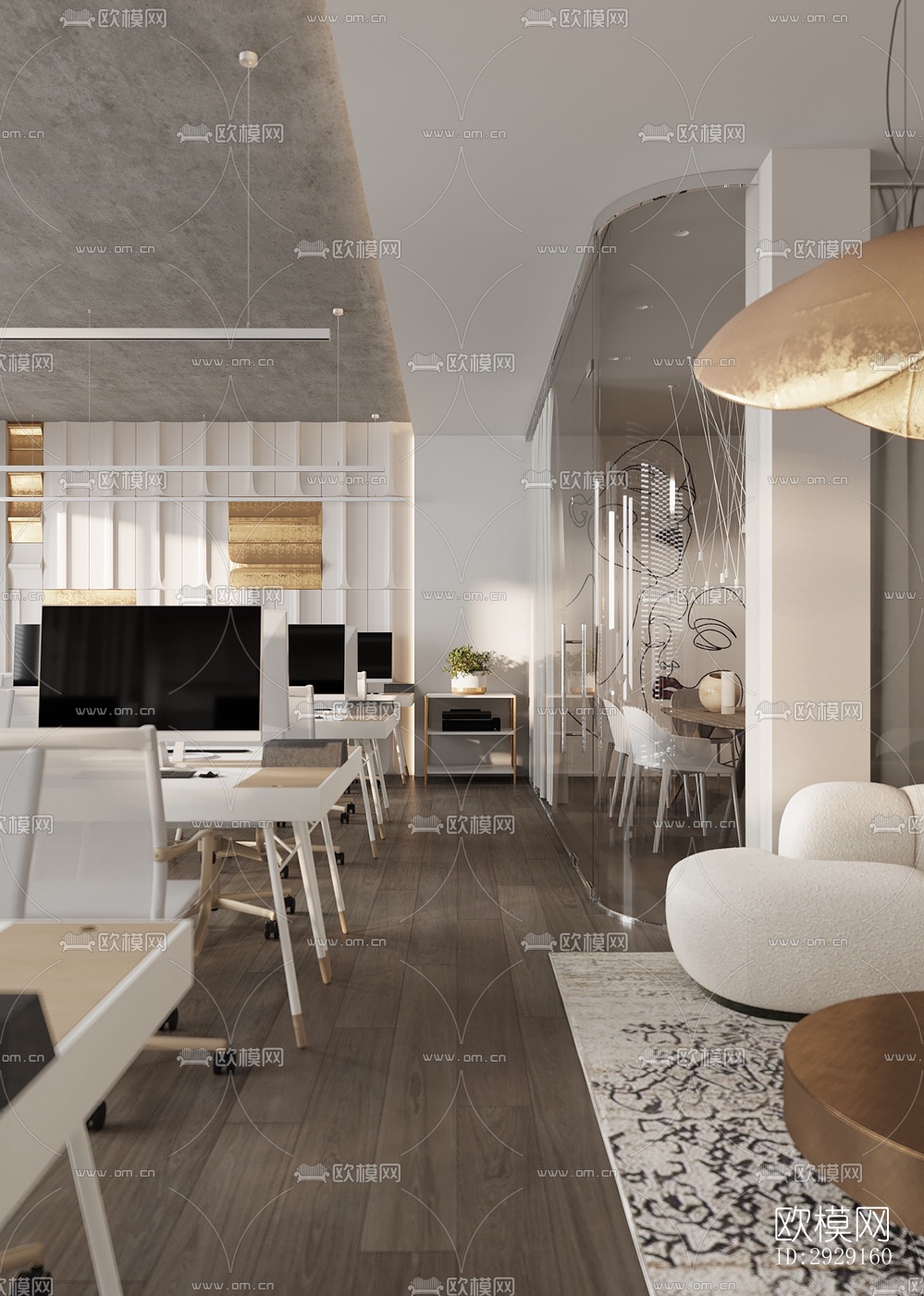 现代办公区效果图下载（渲染图4）