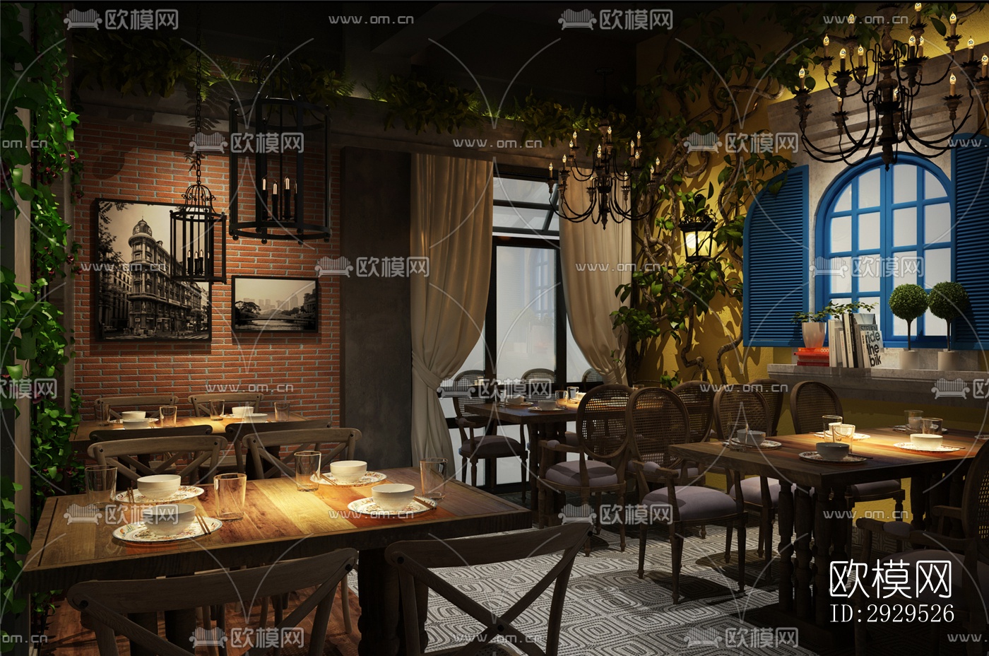 东南亚西餐厅效果图下载（渲染图1）