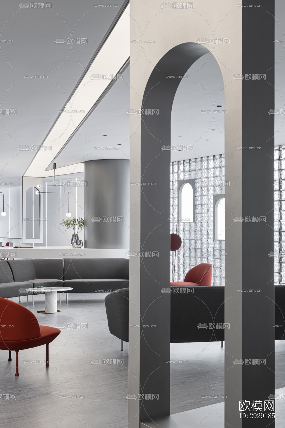 高级灰办公区效果图下载（渲染图5）