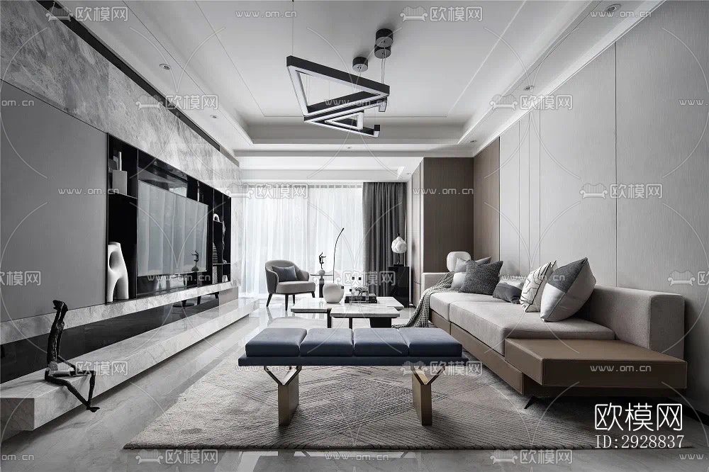 现代平层效果图下载（渲染图13）