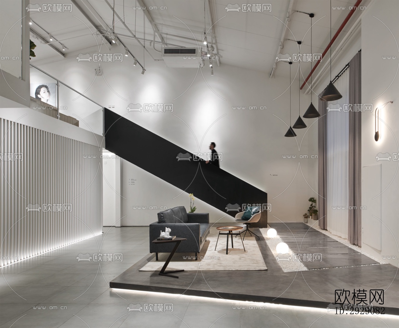 工业风办公区效果图下载（渲染图12）