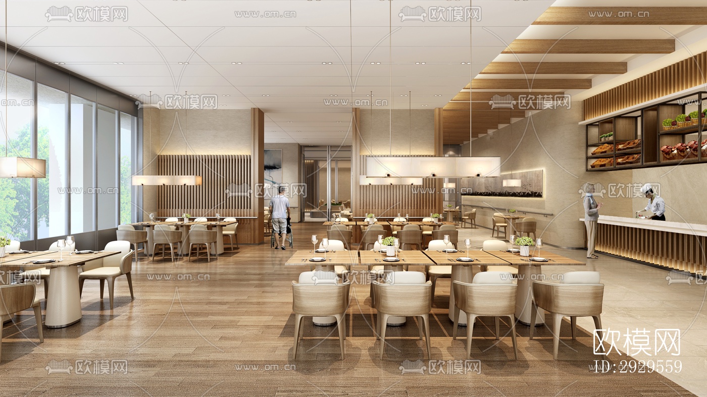 新中式西餐厅效果图下载（渲染图1）