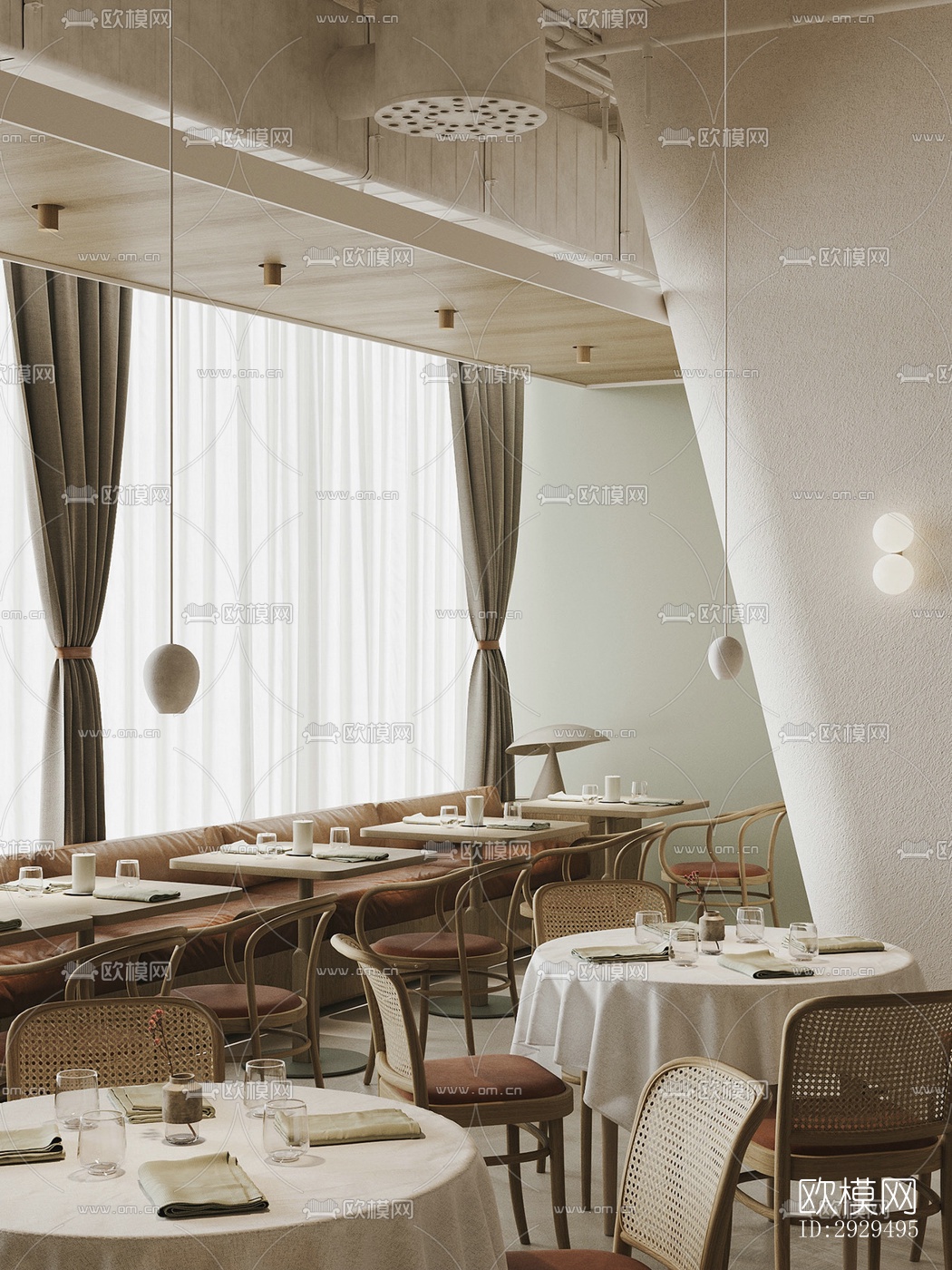 奶油风自助餐厅效果图下载（渲染图1）