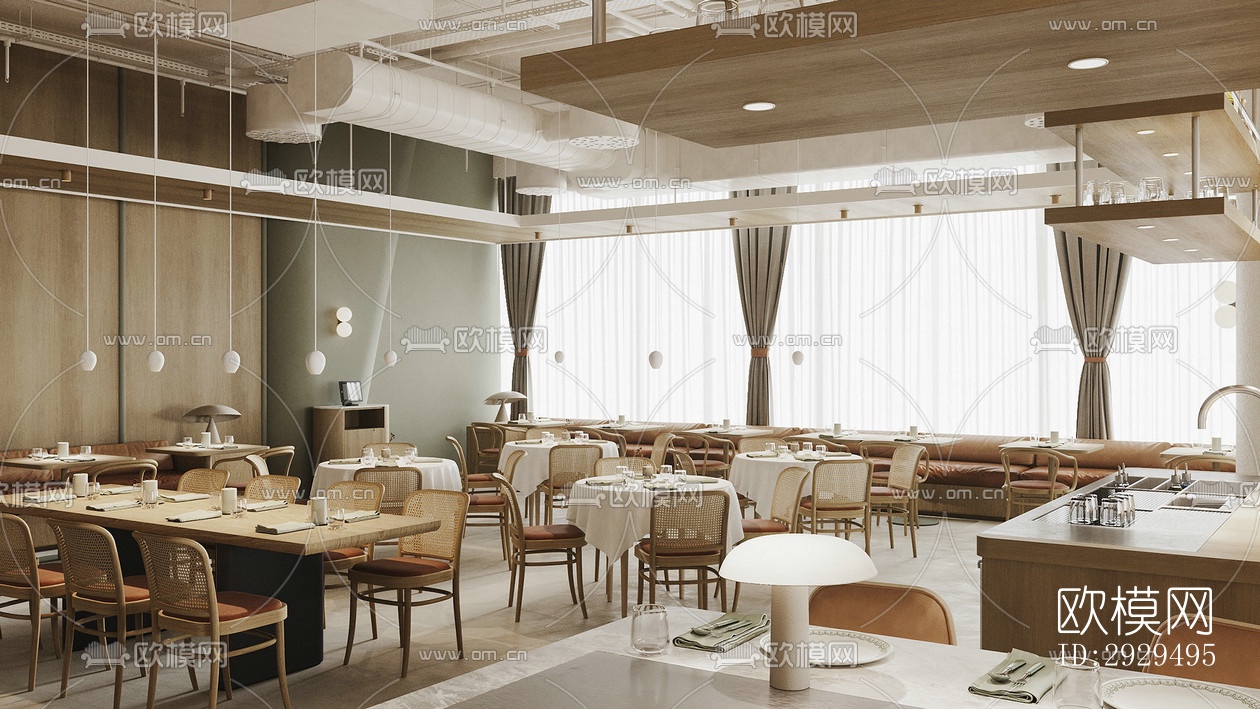 奶油风自助餐厅效果图下载（渲染图11）