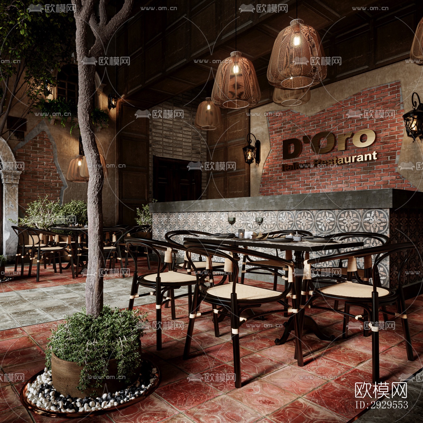 工业风西餐厅效果图下载（渲染图2）