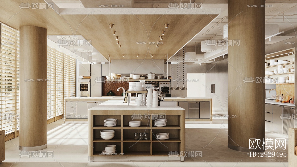 奶油风自助餐厅效果图下载（渲染图7）